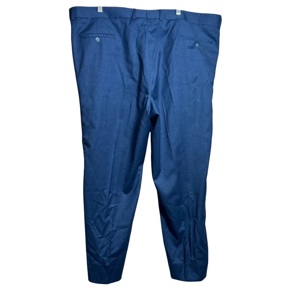 Peter Millar Mens 46R Blue Virgin Wool Blend Flat Front Dress Pants Portugal